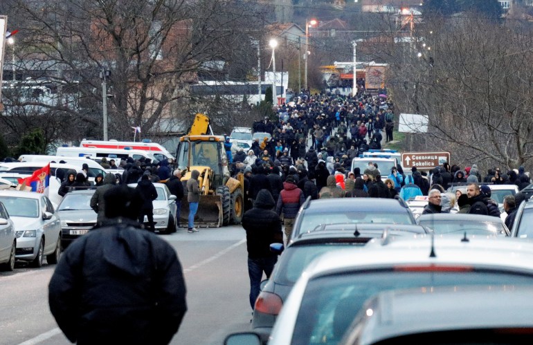 Kosovo Serbs block the road near the village of Rudine, North Mitrovica, Kosovo December 10, 2022. REUTERS/Ognen Teofilovski