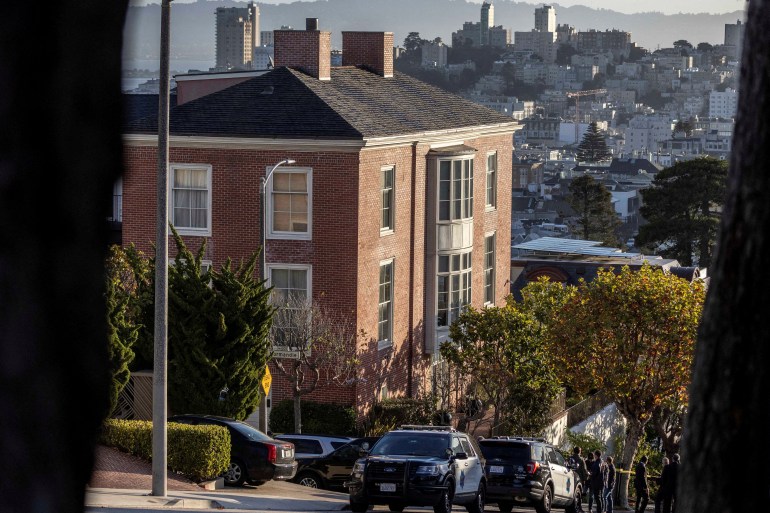 A brick house belonging to Nancy Pelosi in San Francisco