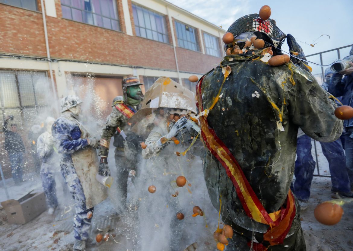 Revellers battle with flour and eggs