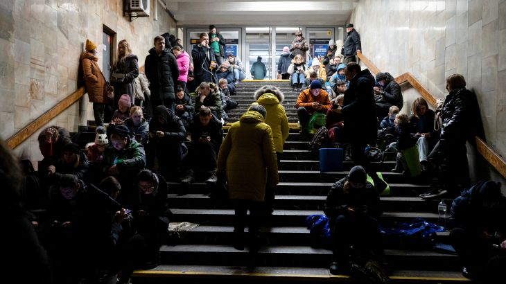 People take shelter inside a metro station during massive Russian missile attacks in Kyiv, Ukraine, December 29, 2022