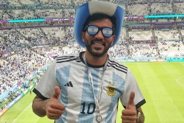 Jasim Jamal from Kerala, India at the Argentina vs Netherlands match on December 9, 2022. Jamal is one of the many non-Argentinian Argentina fans at the FIFA World Cup in Qatar 2022 [Hamza Mohamed/Al Jazeera]