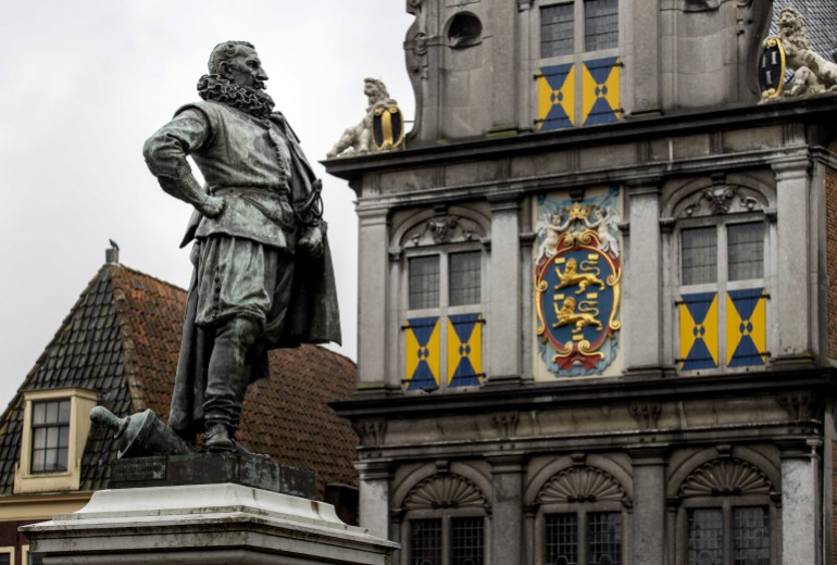 A statue of Jan Pieterszoon Coen, Dutch governor-general in the Dutch East Indies in the 17th century, on the Roode Steen in Hoorn, The Netherlands