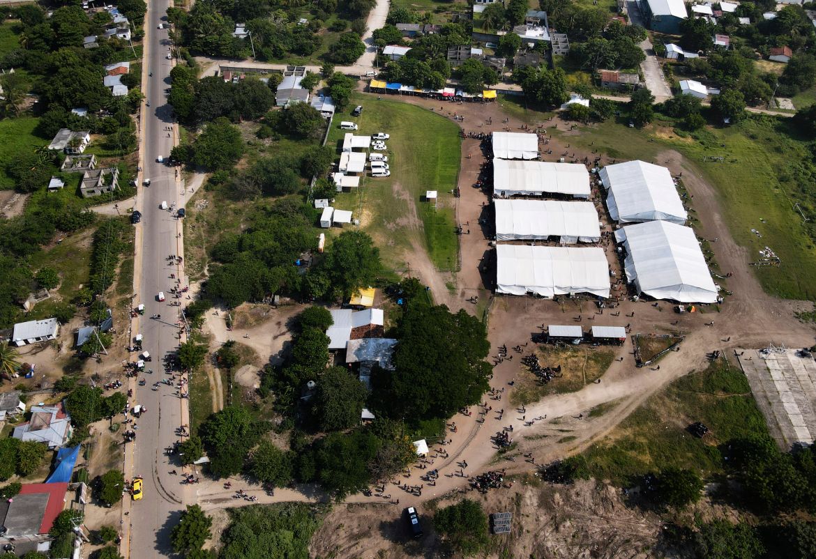 Tents are set up by Mexican migration authorities