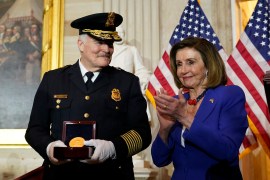 United States Capitol Police Chief J Thomas Manger receives a Congressional Gold Medal from House Speaker Nancy Pelosi for his service during the January 6, 2021, attack [Alex Brandon/AP Photo]