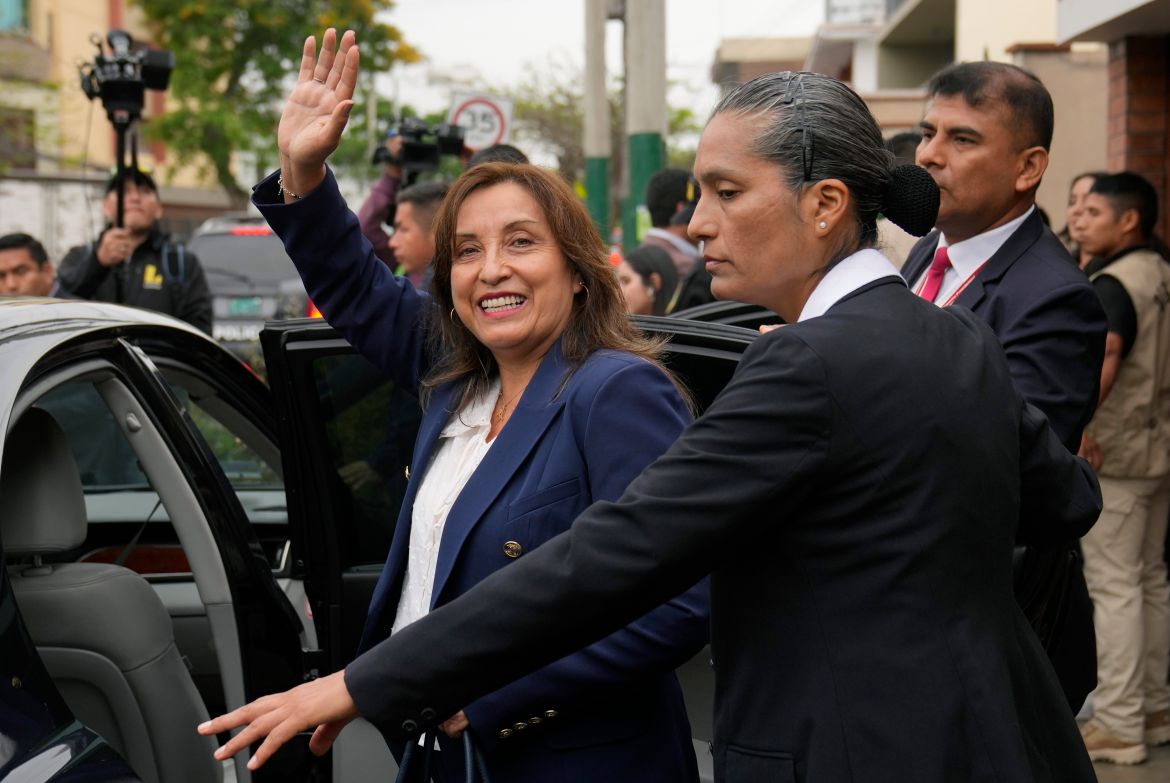 Peru's new President Dina Boluarte waves