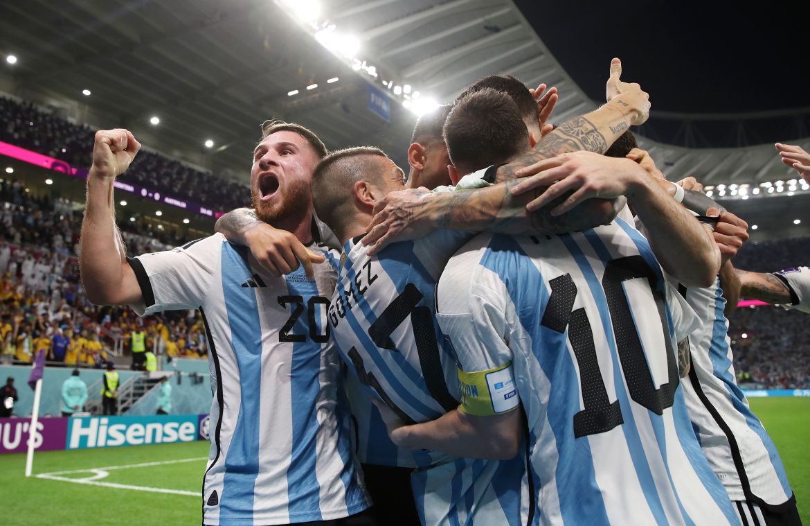 Lionel Messi of Argentina celebrates after scoring the team's first goal