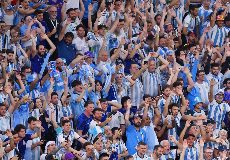 Argentina fans show their support during the FIFA World Cup Qatar 2022 Round of 16 match between Argentina and Australia at Ahmad Bin Ali Stadium on December 03, 2022 in Doha, Qatar. (Photo by Justin Setterfield/Getty Images)