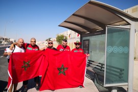 Rachid (second from the left) and his fellow Moroccan fans at the World Cup in Qatar [Hafsa Adil/Al Jazeera]