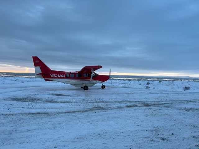 An airplane parked at Newtok, Alaska