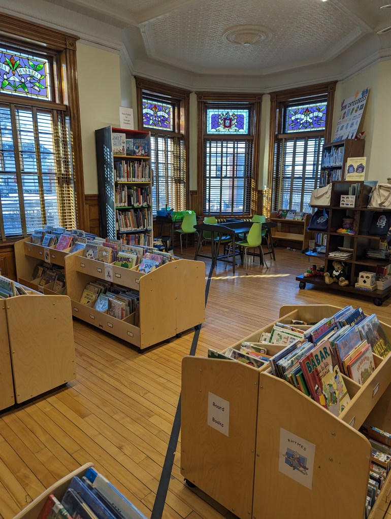 A room of children's books at the Haskell Free Library