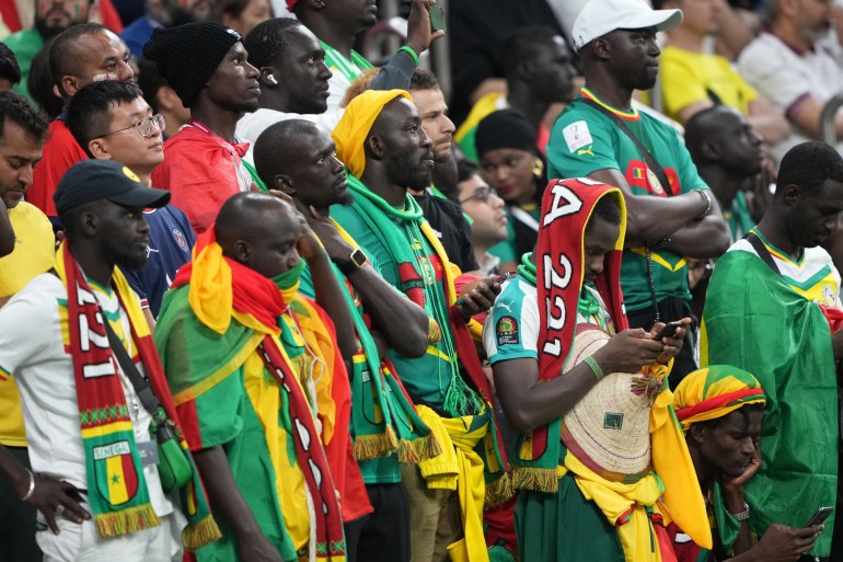 Опечаленные фанаты Сенегала смотрят на