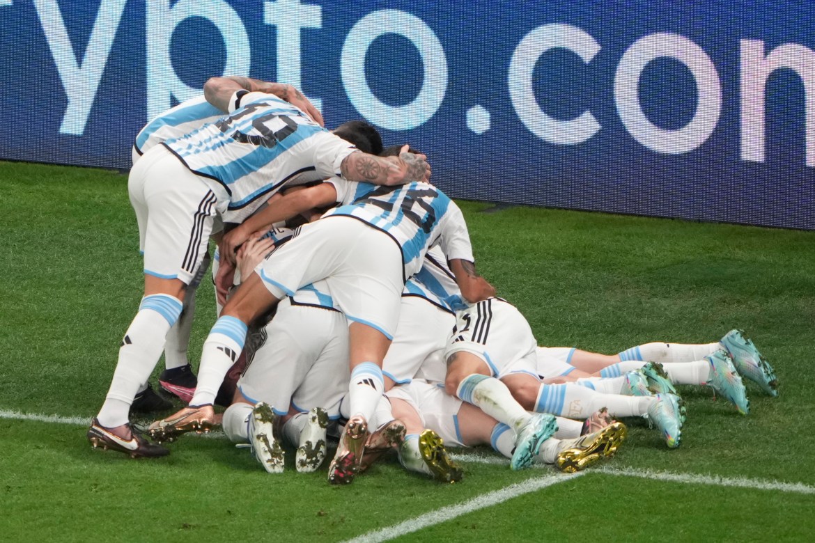 Argentina celebrate Messi's opening goal