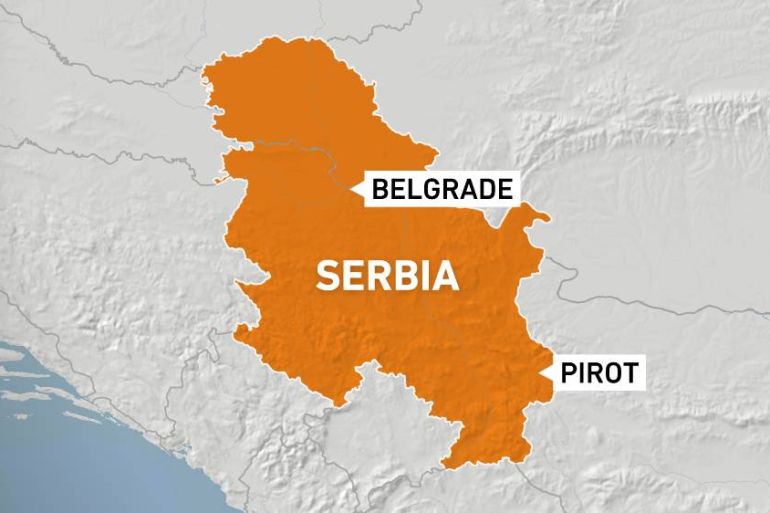 Serbia map showing Pirot and Belgrade