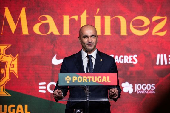 Portugal's new head coach, Spanish Roberto Martinez speaks during a press conference upon his official presentation at the Cidade do Futebol in Oeiras