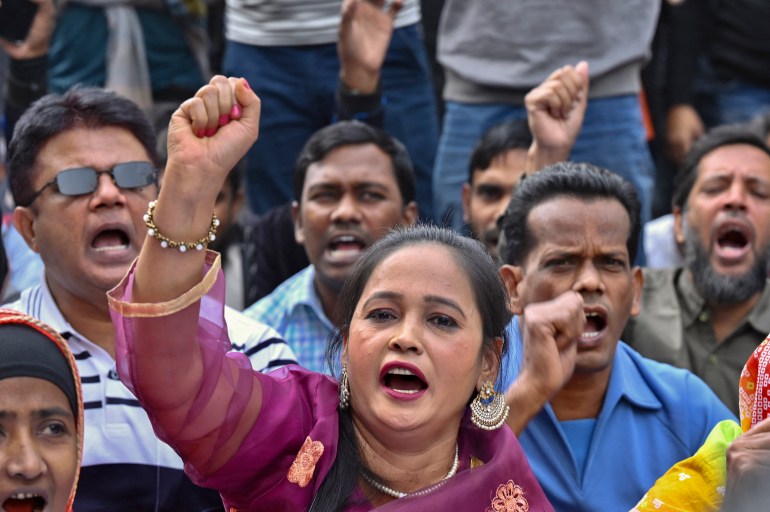 Bangladesh National Party (BNP) activists gather during an anti-government protest in Dhaka.