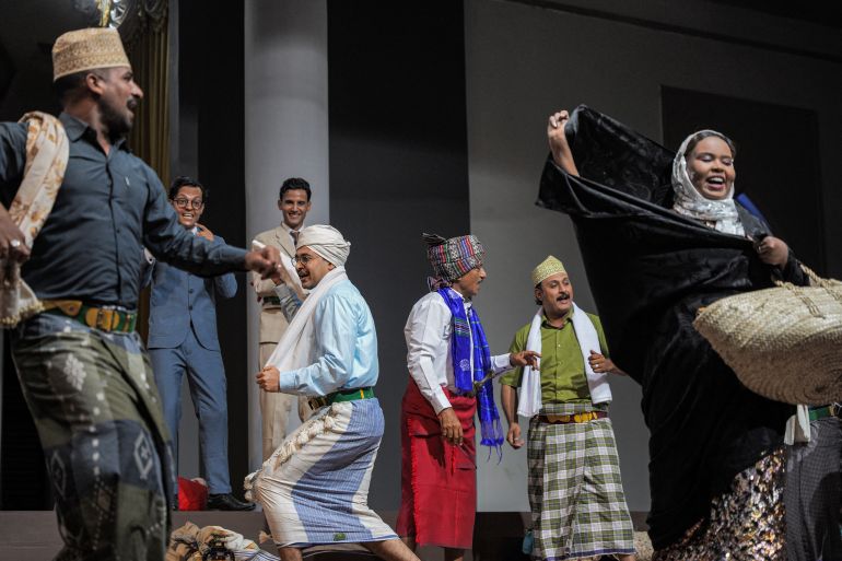 Actors perform in a production of William Shakespeare's Hamlet, in Aden, on January 8, 2023