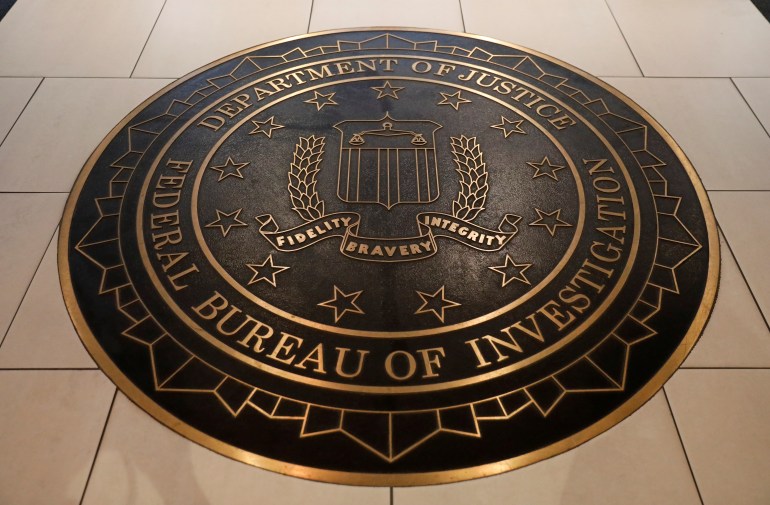 Symbol of the FBI, the Federal Bureau of Investigation, on a floor.
