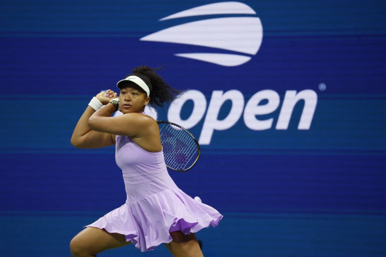 Tennis - U.S. Open - Flushing Meadows, New York, United States - August 30, 2022 Japan's Naomi Osaka in action during her first round match against Danielle Collins of the U.S. REUTERS/Shannon Stapleton