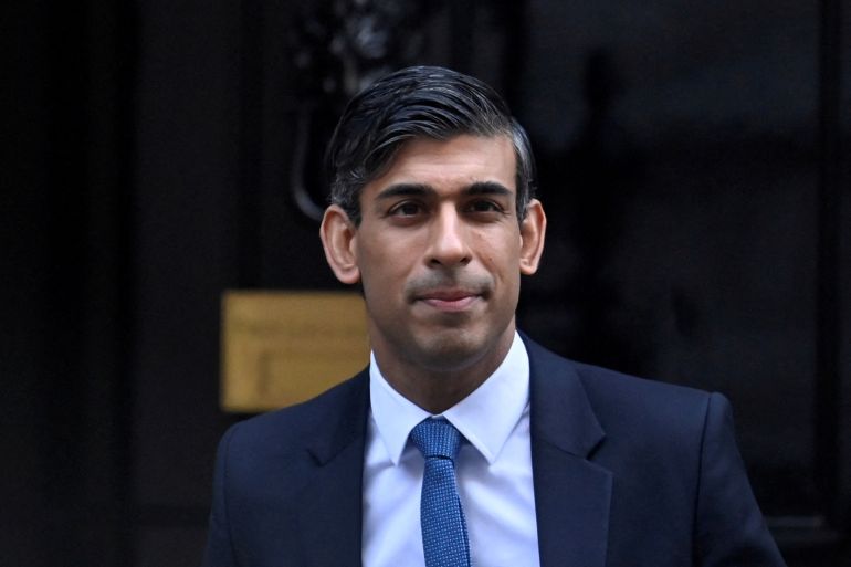 British Prime Minister Rishi Sunak leaves Downing Street for the Houses of Parliament in London