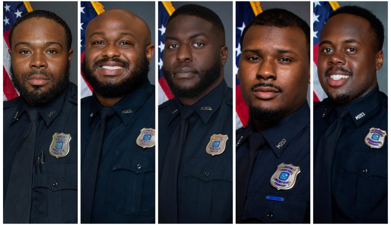 Officers were fired after being involved in a traffic stop that resulted in the death of Tire Nichols, posing for an undated set of photos in Memphis, Tennessee, USA.  From left are officers Demetrius Haley, Desmond Mills, Jr., Emmitt Martin III, Justin Smith and Beans Tadarrius.  Memphis Police Department / Handouts via REUTERS.  THIS IMAGE IS SUPPLIED A THIRD PARTY.  NO SALE.  NO STORAGE.  THIS IMAGE IS PRODUCED BY REUTERS FOR QUALITY.  UNPROCESSED VERSIONS OF PHOTOS ARE DISTRIBUTED.