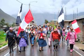 Demonstrators in Piscacucho, Peru, protest against the presidency of Dina Boluarte on January 26 [File: Paul Gambin/Peru]