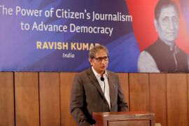 Ravish Kumar of India, one of five recipients of the Ramon Magsaysay Awards for this year, delivers his lecture on the "Power of Citizen's Journalism to Advance Democracy" Friday, Sept. 6, 2019, in Manila, Philippines. The Ramon Magsaysay Awards, Asia's equivalent of the Nobel Prize, is given annually to Asians in honor of the late Philippine President Ramon Magsaysay who died in a plane crash. Other awardees are Kim Jong-ki of South Korea, Angkhana Neelapaijit of Thailand, Ko Swe Win of Myanmar and Raymundo Cayabyab of the Philippines. (AP Photo/Bullit Marquez)