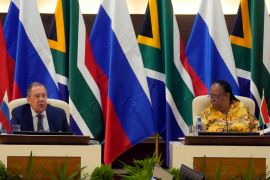 Russian Foreign Minister Sergey Lavrov met his South African counterpart, Naledi Pandor, during a visit to Pretoria in January, one of a flurry of recent visits between the two countries [File: Themba Hadebe/AP Photo]