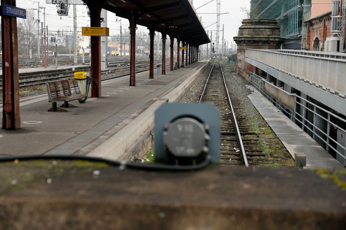 Railways are deserted at the Strasbourg train station, in Strasbour