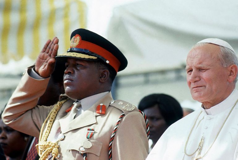 The Pope John Paul II arrives in Nairobi, Kenya, and celebrates a mass on May 6, 1980. (AP Photo/Gianni Foggia and Claudio Luffoli)