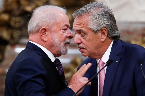 Brazil's President Luiz Inacio Lula da Silva and Argentina's President Alberto Fernandez attend a bilateral agreement signing ceremony