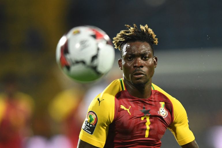 Ghana's midfielder Christian Atsu chases down the ball during the 2019 Africa Cup of Nations football match between Ghana and Benin at the Ismailia Stadium in Egypt.