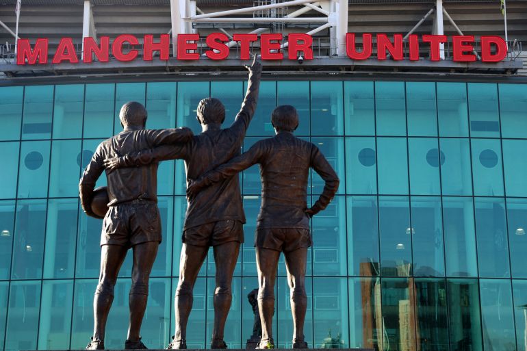 General view of the United Trinity statue outside Old Trafford REUTERS/Phil Noble
