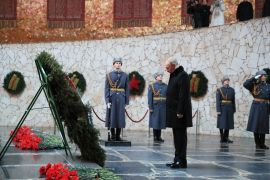 Russian President Vladimir Putin attends a wreath-laying ceremony during an event marking the 80th anniversary of the Battle of Stalingrad in World War Two, in Volgograd, Russia [Sputnik/Pool via Reuters]