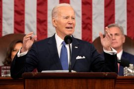 President Joe Biden delivers the State of the Union address to a joint session of Congress at the US Capitol [Jacquelyn Martin/Pool via Reuters]