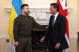 President Volodymyr Zelenskyy makes a surprise visit to the UK on February 8, 2023, as fears grow of new Russian attacks and so do Ukrainian calls for more weapons [Dan Kitwood/Pool via Reuters]