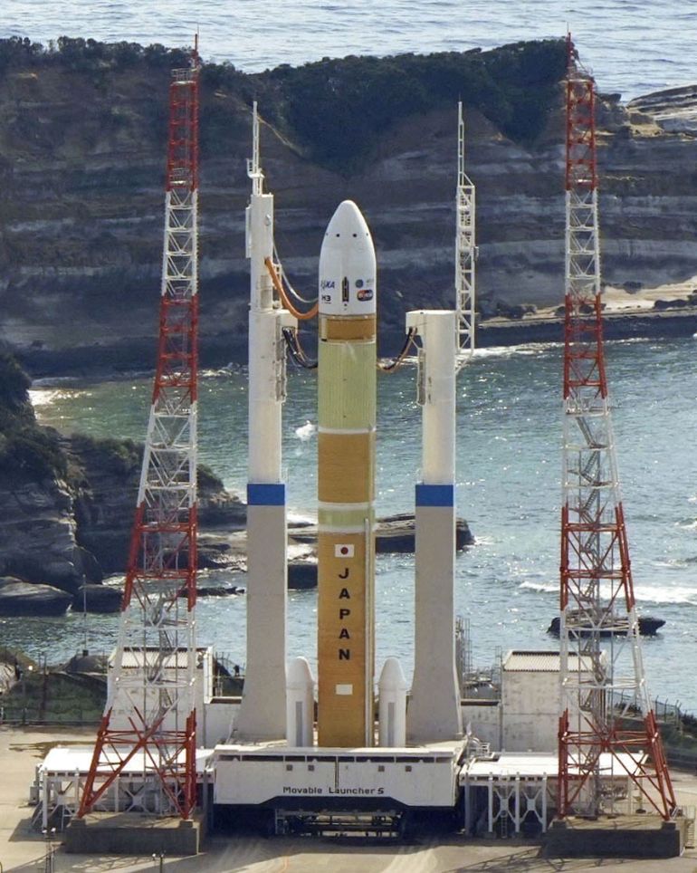 An H3 rocket carrying a land observation satellite is seen after it fails to lift off after apparent engine failure at the Tanegashima Space Center in Kagoshima Prefecture, southwestern Japan February 17, 2023, in this photo taken by Kyodo. Mandatory credit Kyodo via REUTERS ATTENTION EDITORS - THIS IMAGE WAS PROVIDED BY A THIRD PARTY. MANDATORY CREDIT. JAPAN OUT. NO COMMERCIAL OR EDITORIAL SALES IN JAPAN