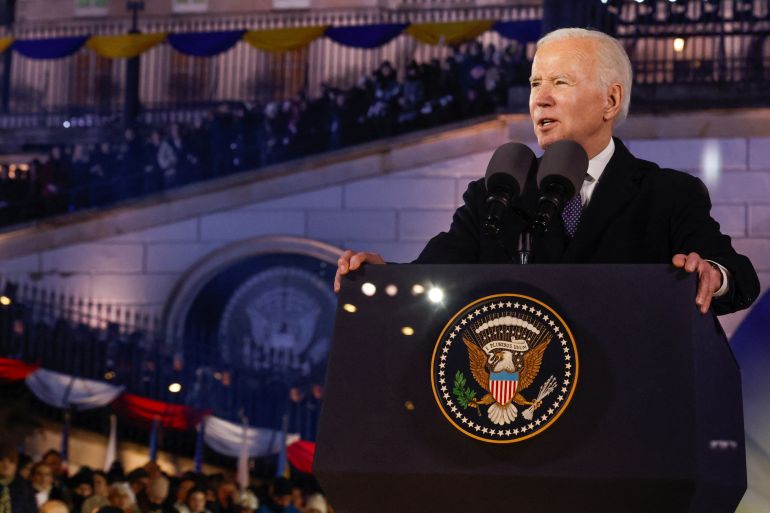 US President Joe Biden delivers remarks in Warsaw