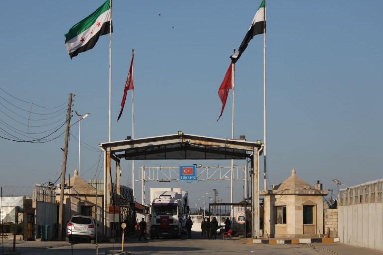 Aid convoy trucks cross from Turkey into rebel-held northern Syria via the Bab al-Salam crossing