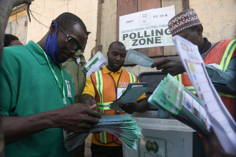 Officials sort ballots in Nigeria's vote