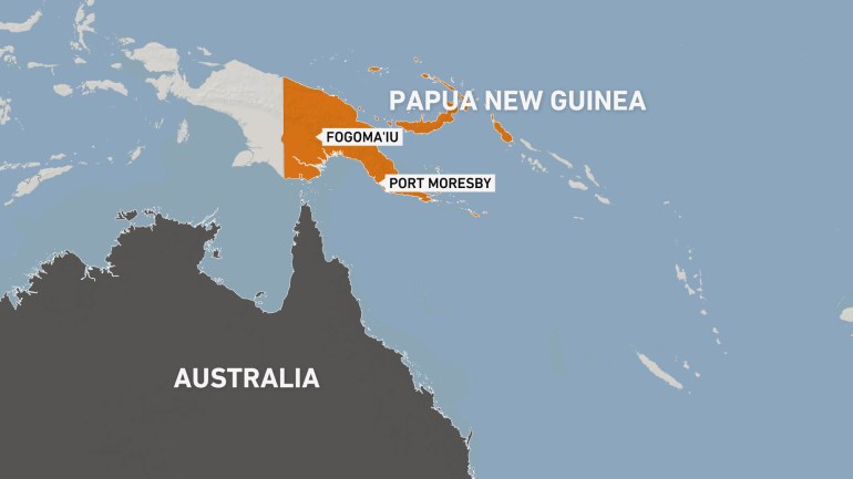 Map of Papua New Guinea  showing Fogoma’iu where the group was taken hostage. It's in the country's central highlands
