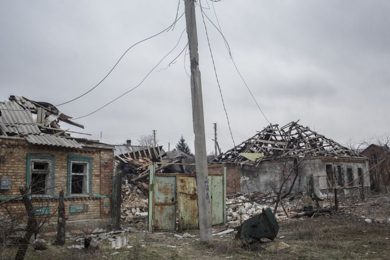BAKHMUT, UKRAINE - JANUARY 29: Damaged buildings are seen as the Russia-Ukraine War continues, during wintertime in Bakhmut, Ukraine on January 28, 2023. ( Marek M. Berezowski - Anadolu Agency )