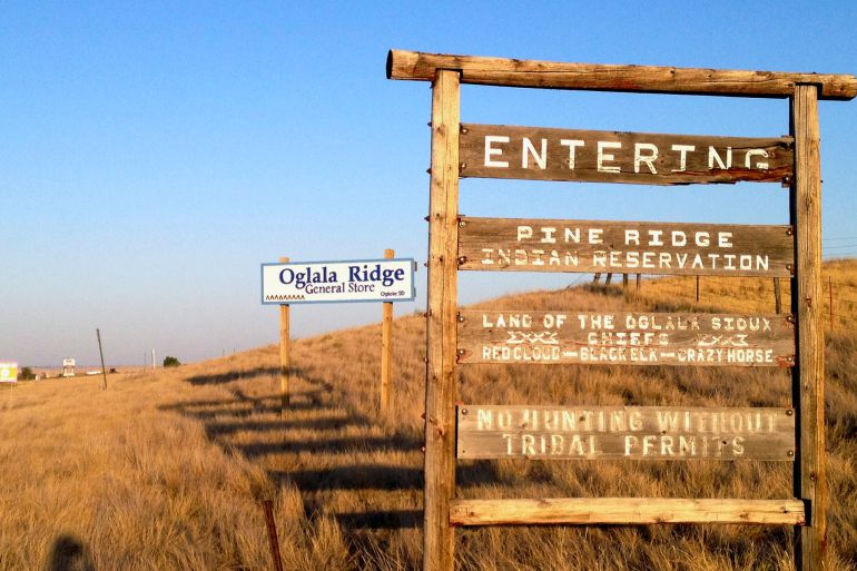 A sign marking the entrance of the Pine Ridge Reservation