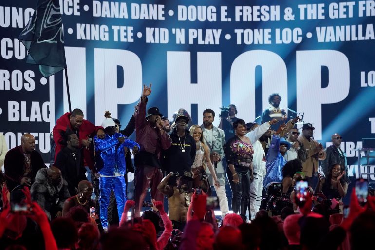 50 Years of Hip Hop Celebration Tribute performance at the 65th annual Grammy Awards on Sunday, Feb. 5, 2023, in Los Angeles. (AP Photo/Chris Pizzello)