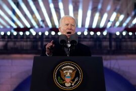 President Joe Biden delivers a speech on February 21