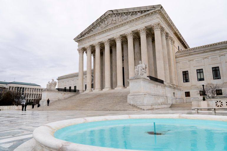 The Supreme Court, seen from across an adjacent fountain