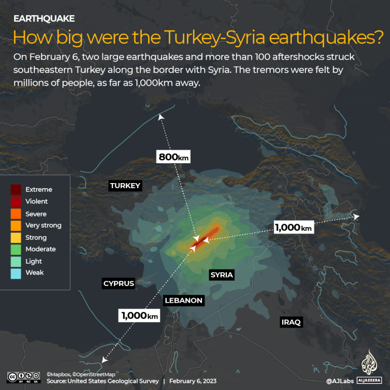 INTERACTIVE Πόσο μεγάλοι ήταν οι σεισμοί Τουρκίας-Συρίας