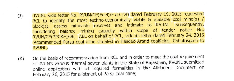 A government document shows the allocation of the Parsa coal mine.