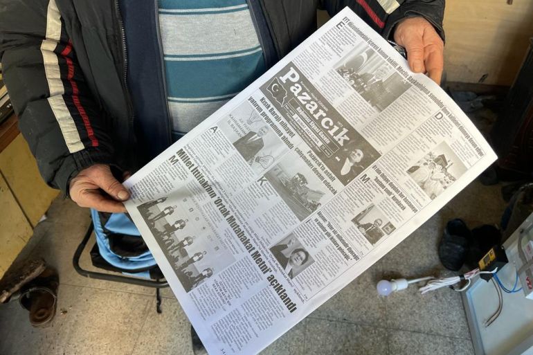 Suat Yenipınar, 60, is a local journalist in Pazarcık. The last issue of his newspaper was published on feb 3rd [Patrick Keddie/Al Jazeera]