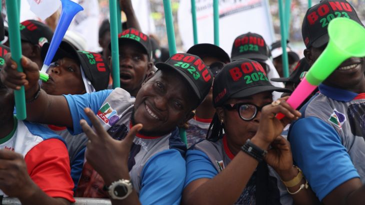 Supporters of Nigeria's ruling party All progressive Congress (APC) attend a political campaign rally in Lagos, Nigeria.