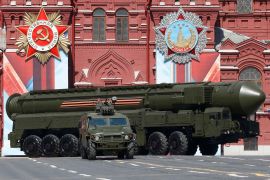 A Russian Yars RS-24 intercontinental ballistic missile system during the Victory Day parade in Red Square in Moscow, Russia,in 2016 [File: Grigory Dukor/Reuters]